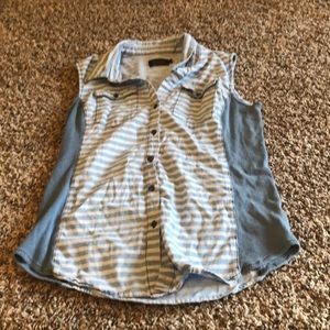 Blue and white striped sleeveless shirt